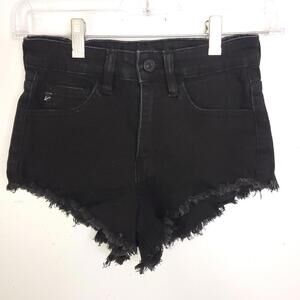 Kancan Shorts WOmens 0 23 Micro Mini Fringe Cutoff Black Y2K Shortie Denim